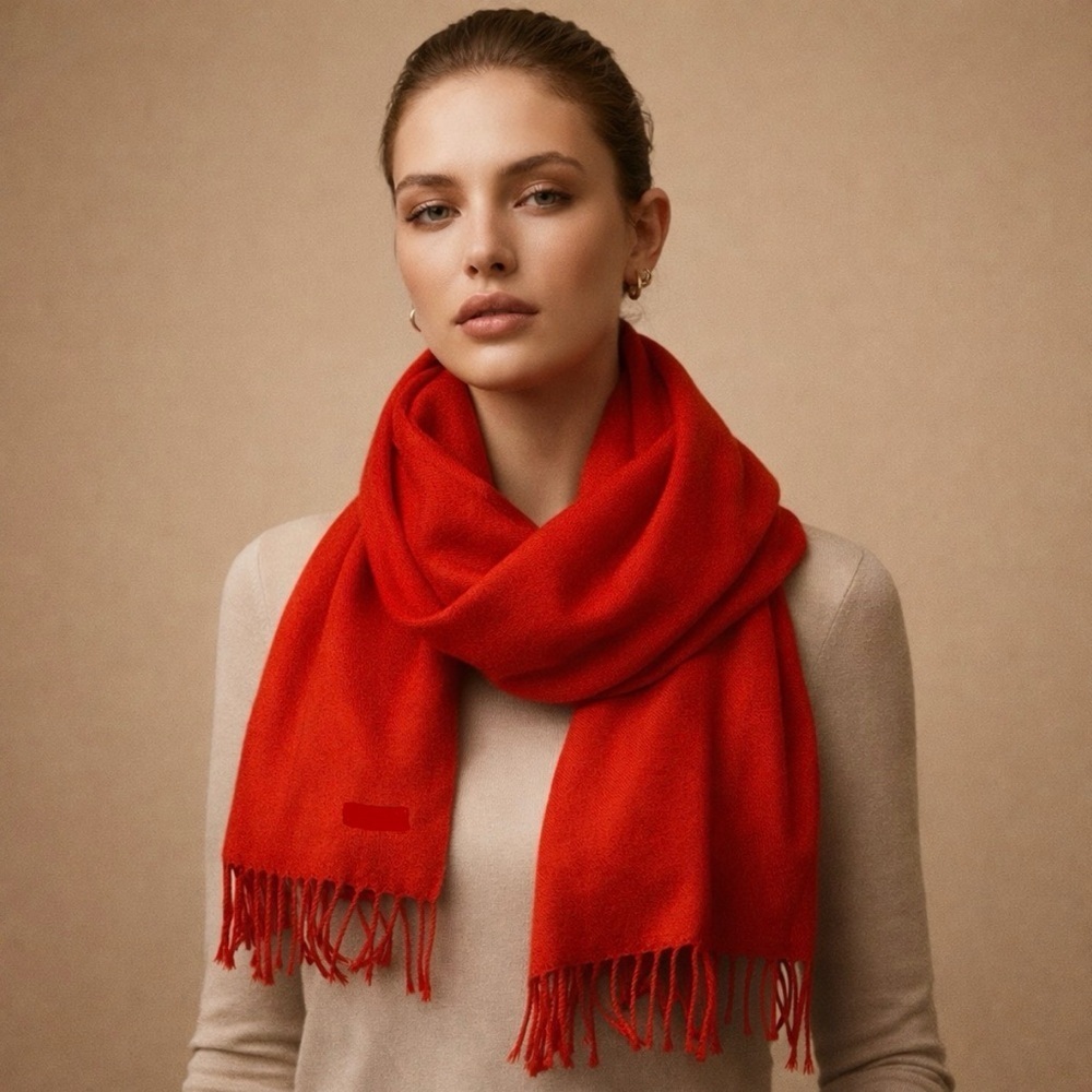Warehouse Bold Red Fringe Wrap Scarf Woven Wrap Shawl